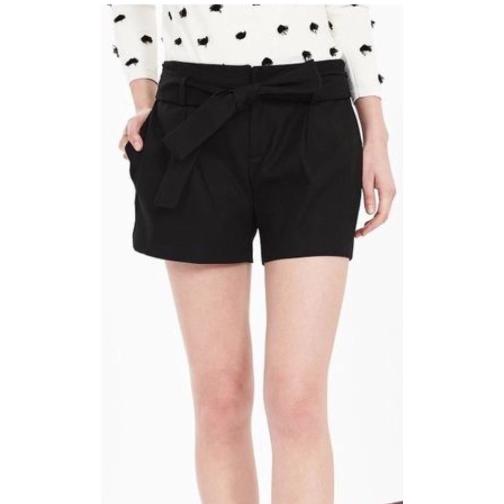 Banana Republic Shorts Women's Black Stretch Lined Belted Bow Pleated 6 Scallop